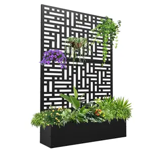 FOOWIN 71''H Freestanding Metal Planter with Trellis, Outdoor Raised Garden Bed for Climbing Plants, Trellis Planter Box with Drainage Holes, Outdoor Privacy Screen for Outdoor Garden Bed