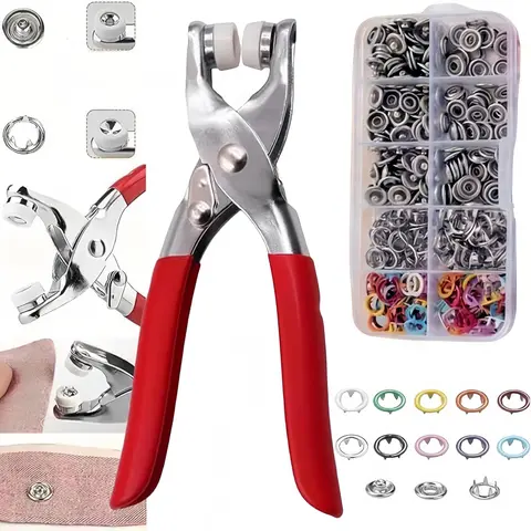 Buttons & Pliers Tool Kits - Including 100pcs Invisible Colored Metal Buckle & 1 Count Manual Pressure Pliers - Seamless Stitching Sewing Kit Tools, Sewing Supplies Crafts - Household Sewing Accesorries for DIY Handicraft Clothing & Hat
