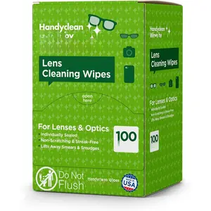 HandyClean Pre-Moistened Lens Cleaning , Eyeglass , Screen , 100 ct of 6 x 5 inches Individually Packed Lens Cleaner