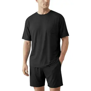 Mens Pajamas Set Cooling Viscose Made from Bamboo: Short Sleeve Shirt and Shorts, Soft Sleepwear Loungewear Summer