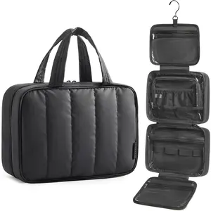 Travel Toiletry Bag for women, Portable Hanging Hook Makeup Bag Organizer, Waterproof Makeup Cosmetic Bag, for Full-Size Accessories, Toiletries,Black