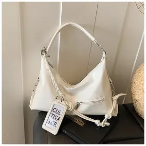 Vintage Large Capacity Dumpling Bun 2026 New Fashionable Versatile Commuter Shoulder Bun Motorcycle Bun Women's Silver