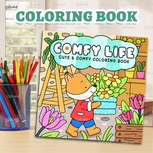 1pc Comfy Life Cute & Comfy Relaxation Coloring Book, Cozy Lifestyle Stress Relief for Adults
