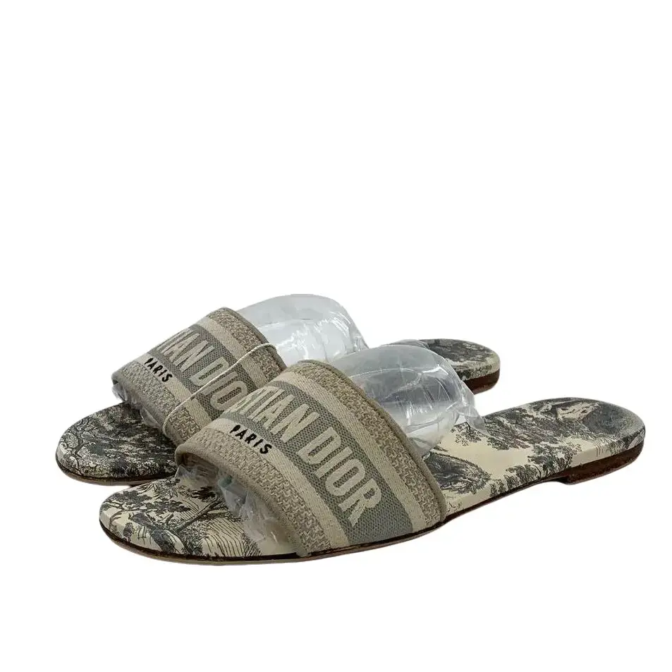 RDLT-Dior size 40.5 color block logo jungle print flat slide sandals-H37316