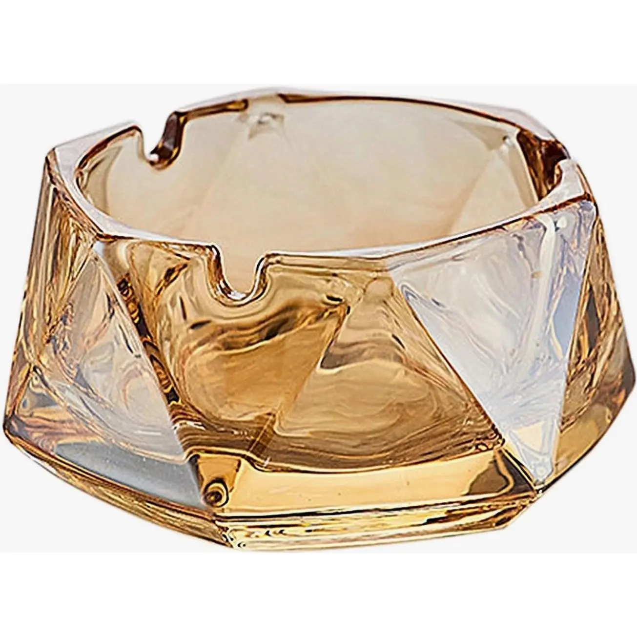 Crystal Glass Ashtray, Cigar Cigarettes Ashtray Holder Home Office Desktop Tabletop Decoration, Crystal Amber