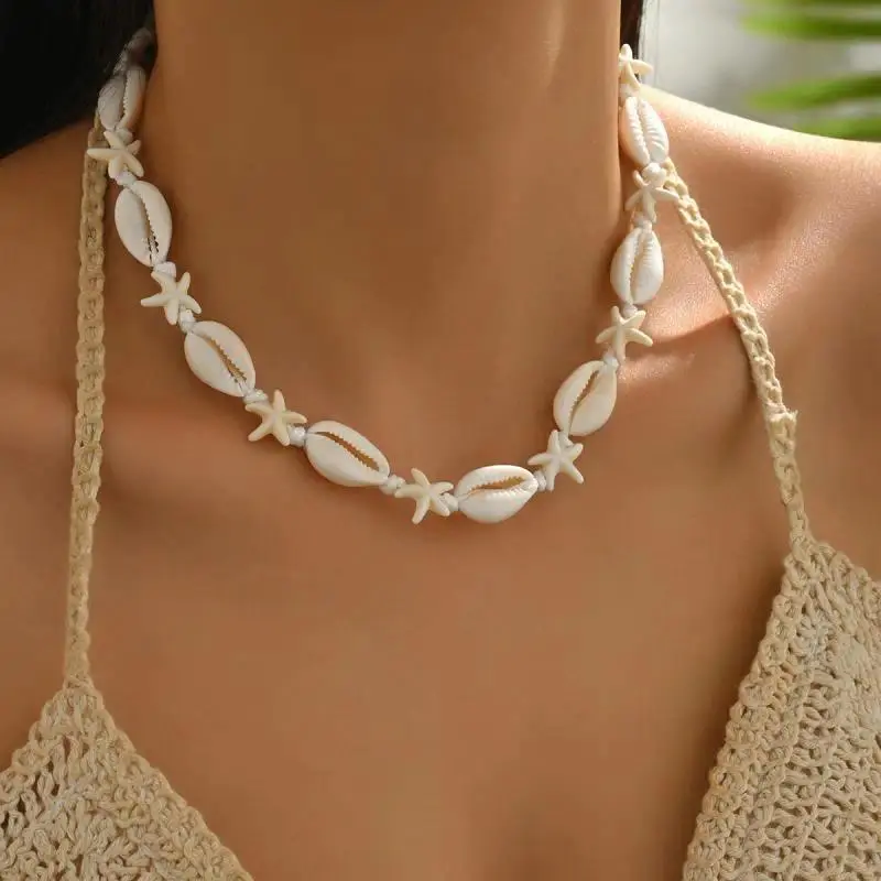 Bohemian Shell Chain Clavicle Necklace Fashion Rice Beads Multi Layered Necklace Summer Sexy Beach Jewelry Gifts