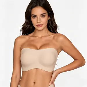 Womens Strapless Bras Push Up Bandeau Bra Non Slip Wireless Supportive Padded Bras Seamless Comfortable Tube Jelly Bra summervibes
