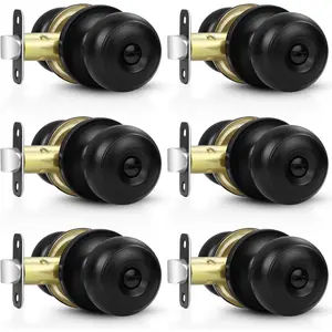 6 Pack Matte Black Privacy Door Knobs with Lock, Keyless Door Handle with Lock for Bedrooms and Bathrooms