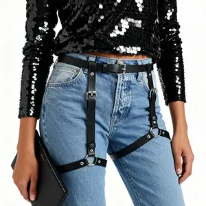 Warandod Punk Gothic Faux Leather Waist Belt Body Harness Garter Festival Rave Outfit Accessories Cosplay Party Adjustable Leg Ring Thigh Garters