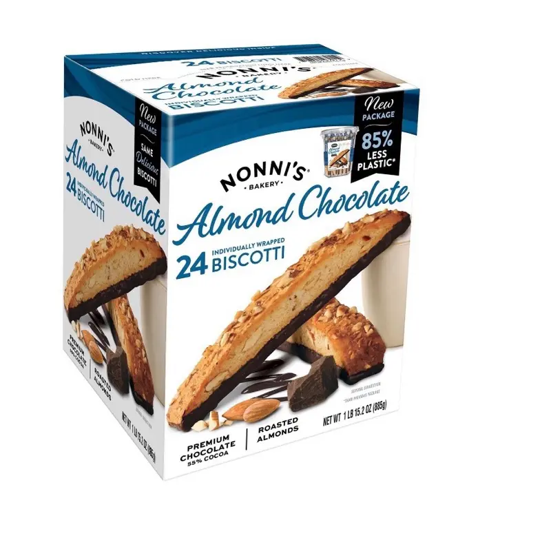 Nonni’s Almond Chocolate Biscotti - 24 Count Individually Packaged Italian Biscuits for Coffee Pairing, Dessert Snacking