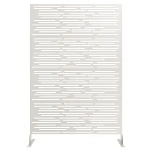 70" H x 46" W Metal Privacy Screen Panel – Freestanding Outdoor Decorative Fence for Patio, Lawn, Deck & Garden – Weather-Resistant Rustproof Room Divider with Modern Geometric Design, Black