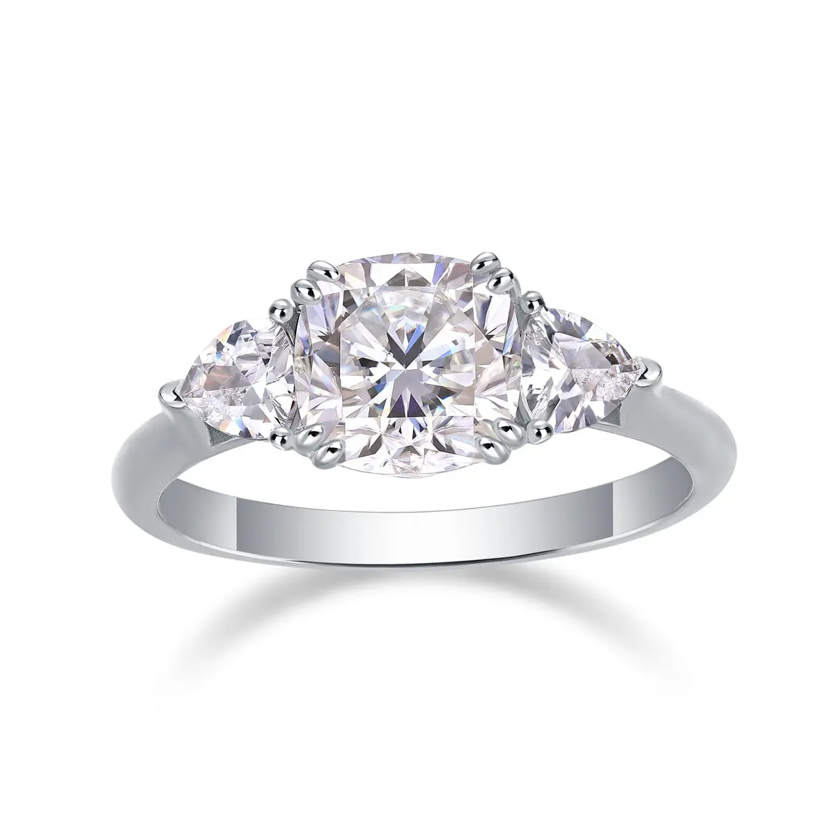 Three-Stone Cushion Moissanite Ring – Classic 925 Silver | Zariah Gold™