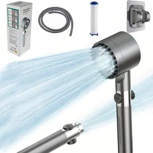 Handheld Filter Booster Shower Head, 3-mode Adjustable Spray with Massage Brush Rain Shower Set, Changeable Filter Element