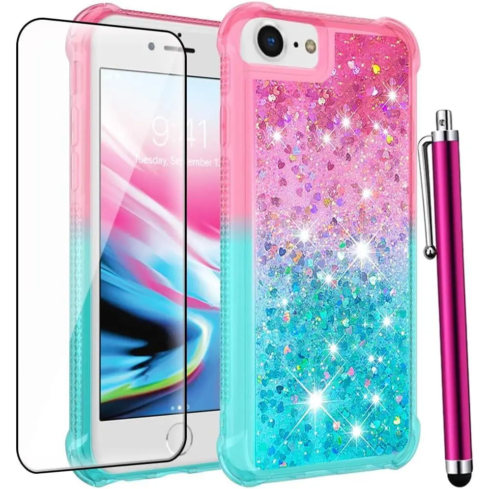 SE Shockproof Phone Case for SE Case 2022(3rd Gen) & SE 2020 Case(2nd Gen) - 8 Cases with Glitter Bling and Screen Protector - /Blue