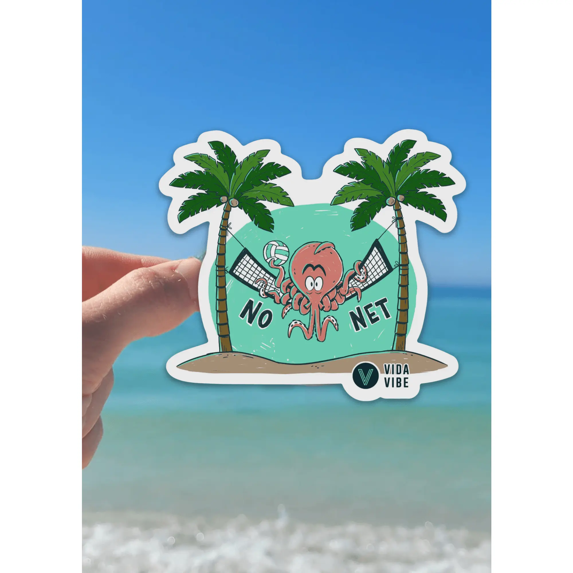 Vida Vibe No Net Volleyball Sticker - Octopus Design with Palm Trees - Ideal for Decor and Ornaments