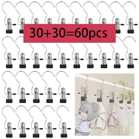 Stainless Steel Pleated Split Boot Organizer Hangers with Stable Hook Clips & Pegs - Bulk Packs (20/30/60pcs) for Bedroom Jackets, Practical Hangers, Attachment Hooks, Closet Storage