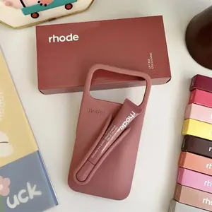2026 Rhode Silicone Lip Balm Holder Phone Case for iPhone, Soft Matte Shockproof Cover with Lip Gloss Slot, Cute Aesthetic Phone Case (random lipstick gift)