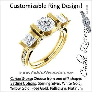 Cubic Zirconia Engagement Ring- The Katie (Customizable Bar Setting with Round Prong Accents)