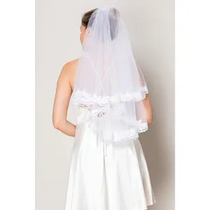 Elaine White Two Layer Floral Lace Edge Waist Length Wedding Veil