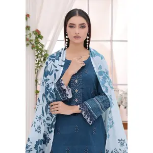 Oceanic Blue 3-Piece Embroidered Lawn Set (Bana Dora)