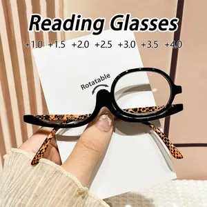 Women's New High-End Fashion High Quality Eyewear Foldable Rotating Reading Glasses, Stylish Middle Aged Makeup Mirror, Portable Flip Cover Eyeglasses