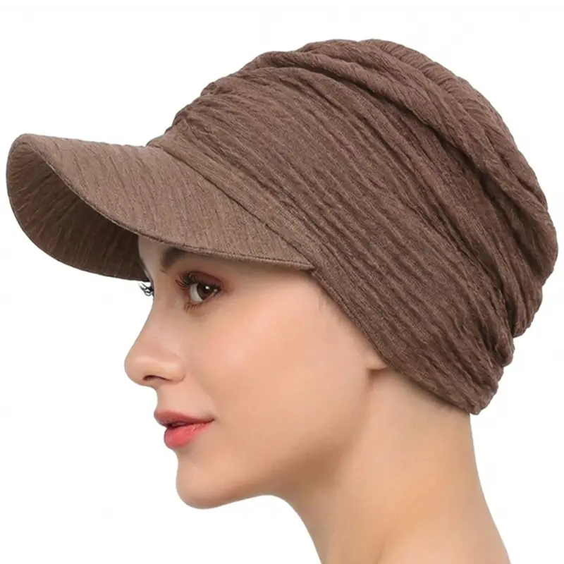 Women's Foldable Wide-Brim Headscarf Cap, Sun Protection Flat-Top Shade Hat, Sun-Shading Polyester Outdoor Headwear, Stylish Lightweight Accessory for Daily Wear and Outdoor Casual Outfits
