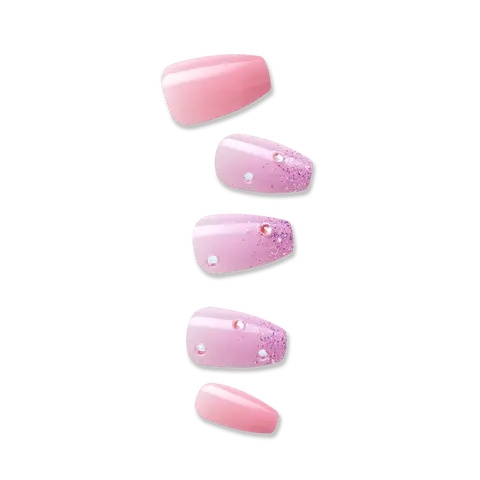Impress Design No Glue Fake Press On Nails - Moonlit | 3D & Jewel, Pink, Medium, Coffin, Manicure