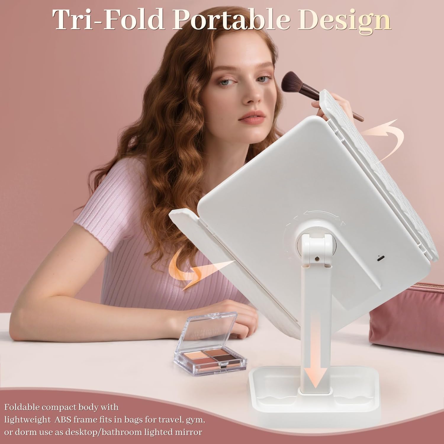 Foldable LED Makeup Mirror 1/2/3X Magnification Touch Control Rotatable Vanity Mirror with 3 Color,Portable Rechargeable Makeup Mirror Foldable LED Makeup Mirror 1/2/3X Magnification Touch Control Rotatable Vanity Mirror with 3 Color,Portable Rechargeable Makeup Mirror