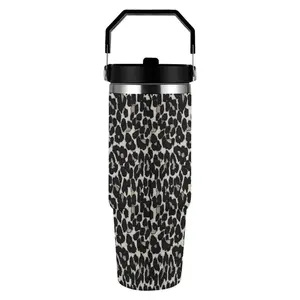Leopard Print 30oz Insulated Tumbler with Handle Y2K Trendy Car Cup Mega Capacity Dual Lid Design Leakproof Durable Food Safe Stainless Steel Perfect Fashion Gift Gilmore Girls Coffee