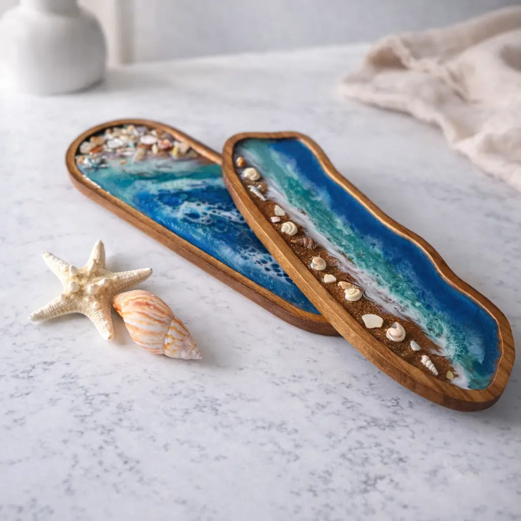 Ocean-Inspired Resin Tray with Coastal Wave Design - TikTok Shop