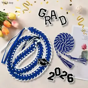 2026 Graduation Lei & Honor Cord Set, Handmade Braided Ribbon Necklace with Grad Charms, Hawaiian Style Premium Keepsake Gift for High School & College Graduates, Perfect Graduation Party & Ceremony Favor