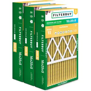 Filterbuy 16x25x5 Air Filter (3-Pack), Pleated MERV 11 Allergen Defense HVAC AC Furnace Air Filters for Honeywell, Lennox X6670, Carrier, Bryant, & More