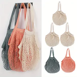 5 Pack Portable Reusable Grocery Bags, 60*35 cm/23.62*13.77in Fruit and Vegetable Bag Washable Cotton Mesh String Organizer Shopping Handbag Portable Vegetable Bag