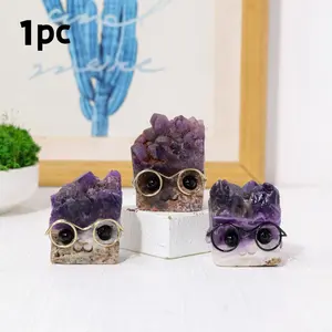 Natural Crystal Amethyst Pet DIY Handmade Crystal Carving Hedgehog, Fengshui Sculpture for Pet Memorial Ornament, Home Garden Decoration, Natural Stone Decor, Crystal Ornaments