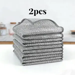 2 Counts Non Scratch Wire Dishcloth Multipurpose Wire Dishwashing Rag for Wet and Dry,Quick-Dry Dual Layer Design, Reusable Scratch-Resistant, Dual-Sided Kitchen Cleaning Cloth with Mesh,Cleaning Tool for Pot