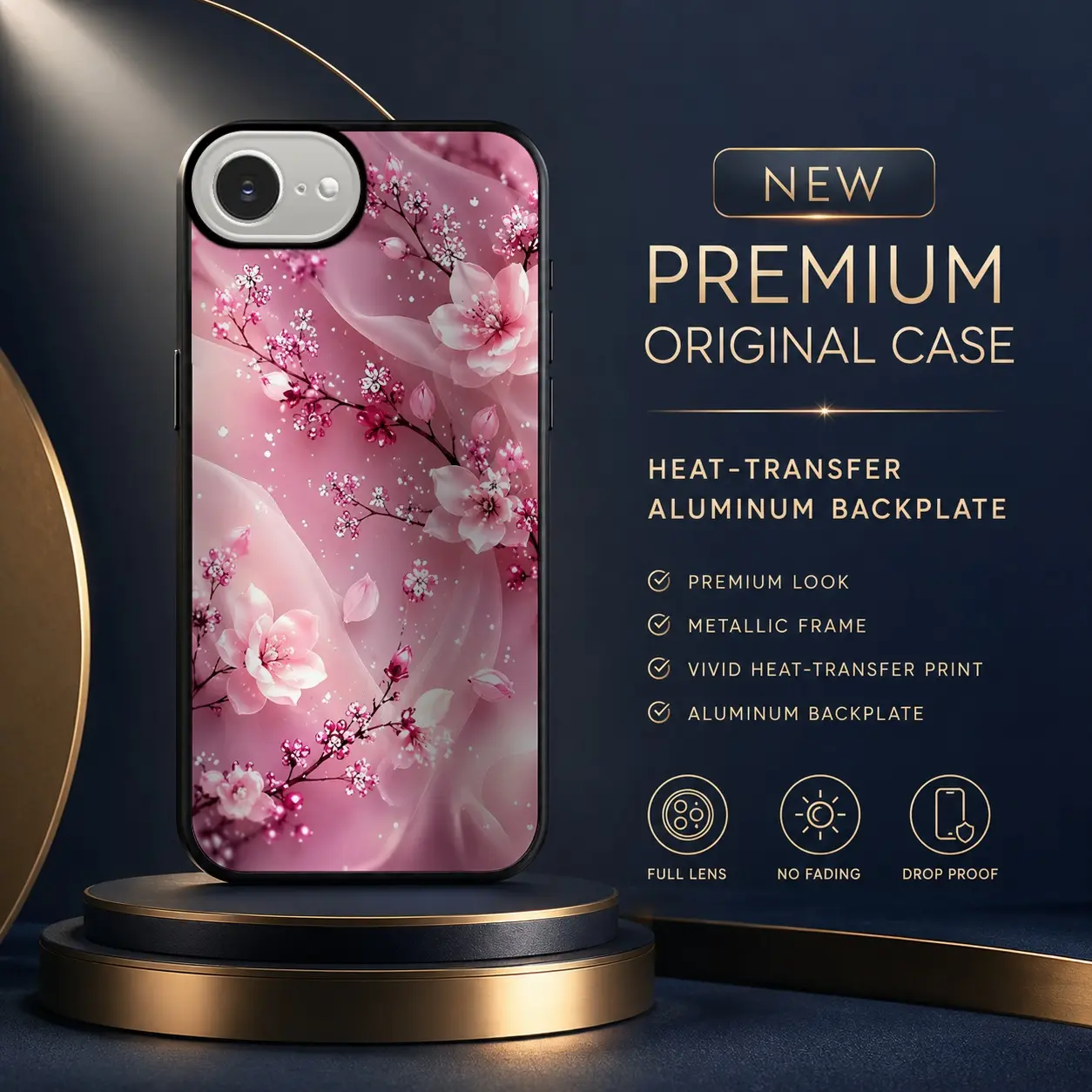 Compatible with IPHONE16e Case, Cherry Blossom Sparking Heat Transfer Print Phone Cover, Shockproof Protective Case HNN-03341-ip16e