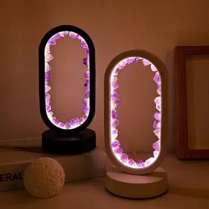 Night Lamp Crystal Healing Light Natural Crystal USB Lamp Bedside Lamp Energy Healing Love Girlfriend Boyfriend Souvenir Valentine Father Mother Anniversary New Year Christmas Halloween Birthday Gift
