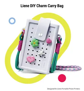 Liene DIY Charm Carry Bag Pearl N200 Pro Portable Photo Printer, Instant Mini Picture Printer for iPhone Smartphone Case, Silicone Protective Cover with Detachable Lanyard & DIY Charms, Grey