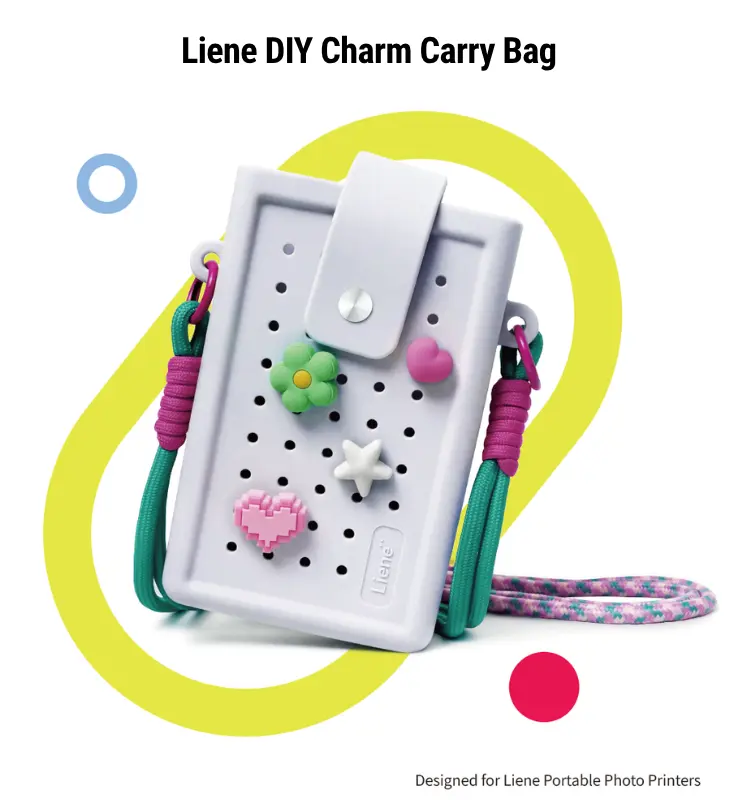 Liene DIY Charm Carry Bag Pearl N200 Pro Portable Photo Printer, Instant Mini Picture Printer for iPhone Smartphone Case, Silicone Protective Cover with Detachable Lanyard & DIY Charms, Grey