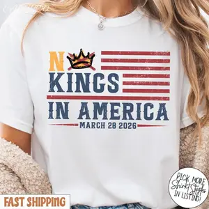 No Kings In America March 28 2026 Graphic T-Shirt for Men Women, Anti-Monarchy Patriotic Oversized 100% Cotton Casual Short Sleeve Activist Tops