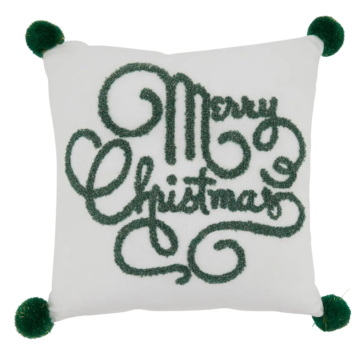 SARO 1323.W12SP 12 in. Square White Merry Christmas Poly-Filled Throw Pillow