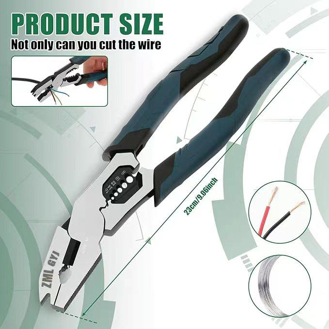 ZML 6-in-1 Multi-Function Wire Stripper Pliers CR-V Steel Construction Powerful Cutting Diagonal Cutters for Wire Electrical Cables Special Tools Wirecutters Wirepliers Sharp Cutting Edge Neat Fracture.Christmas