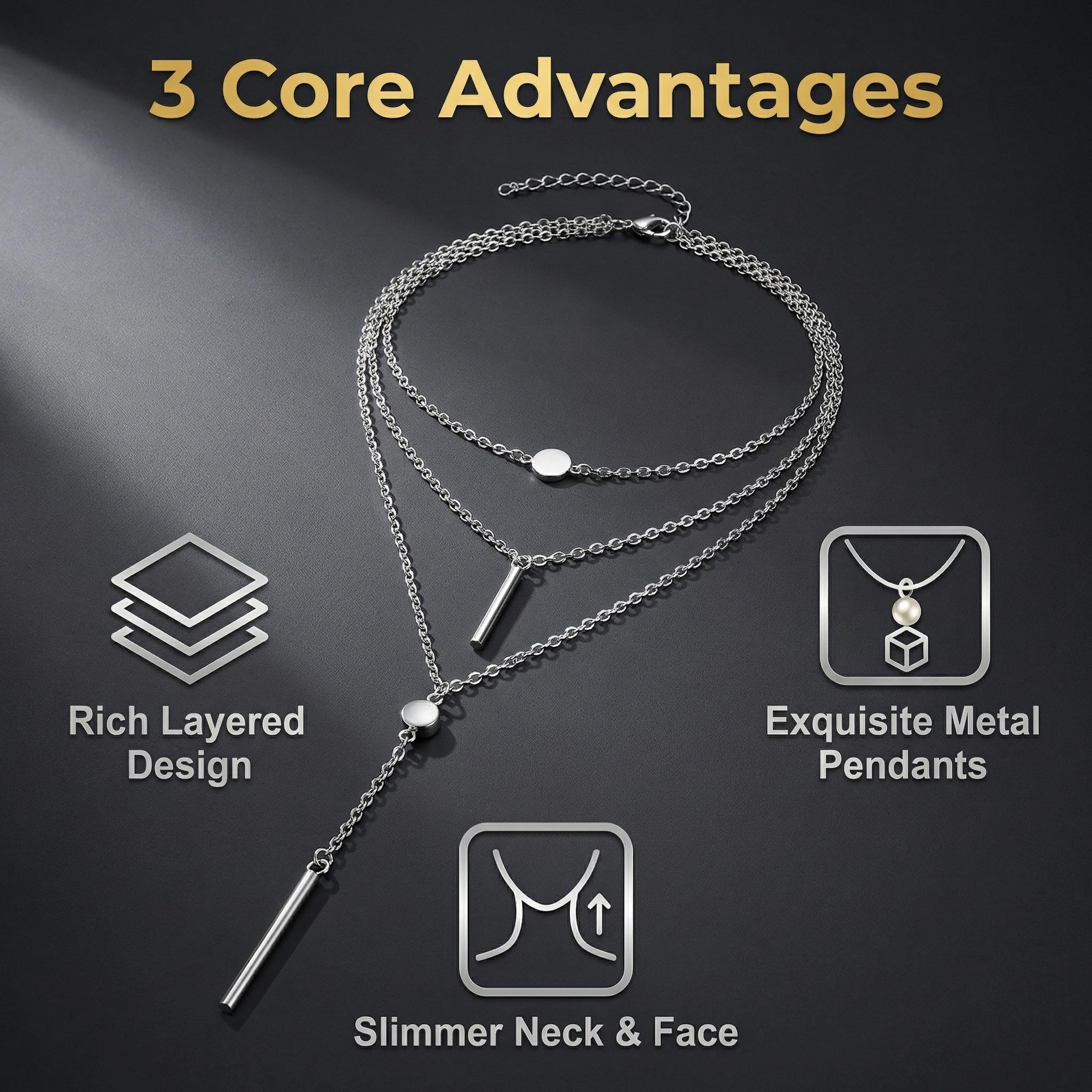 Trendy Layered Chain Necklace for Women Stylish Multi Layer Design with Cute Pendants Perfect for Daily Wear Date Night and Party Outfits Stackable necklace、Layering choker、Metal pendant necklace、Silver gold necklace、Heart bead cylinder charm