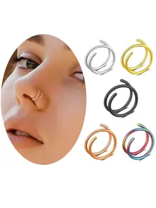 Unisex Cute Twist Design Spiral Nose Ring/ Lip Ring/ Earrings (5pcs/set), Stainless Steel Piercing Nose Ring & Lip Ring, Fashionable Adjustable Body Jewelry for Women & Men