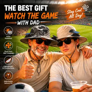 New Solar-Powered Outdoor Cooling Fan Hat, Sun Protection Bucket Hat with Dual-Power Rechargeable Fan, Lightweight Water-Resistant Outdoor Hat for Golf, Fishing, Hiking and Summer Activities, Summervibes