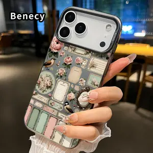 IMD Case for iPhone 17 16 15 14 Pro Max 13 12 11 XR XS Plus Air E Vintage Floral Ephemera Pattern Raised Edges Camera Protective Ultra Thin Cell Phone Cover