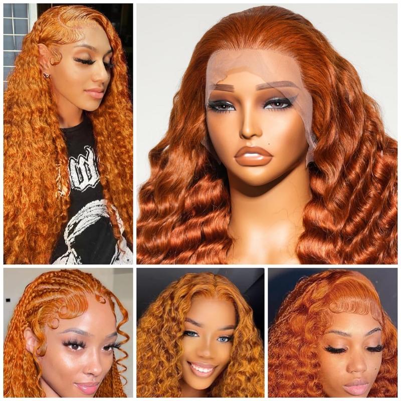 Ginger Wig Human Hair 13x6 Deep Wave Lace Front Wigs Human Hair Curly Wigs HD Transparent Lace Frontal 350 Colored Human Hair Wig Pre Plucked 180% Density 30 Inch