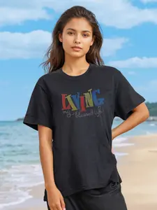 【Plus Size】All-Day Comfort Breathable Tee Top Summer Fit Streetwear Casual Black Cotton Womenswear T-Shirt Simple