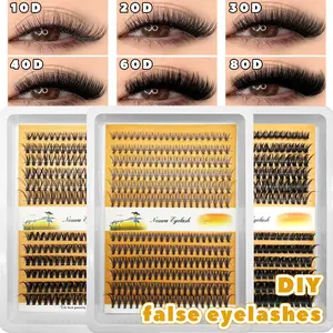 Natural False Eyelashes Cluster, Mixed Sizes 8-16mm, Soft & Natural Look, Perfect for Home Use & Parties (10D+20D+c Mix + 60D+80D)