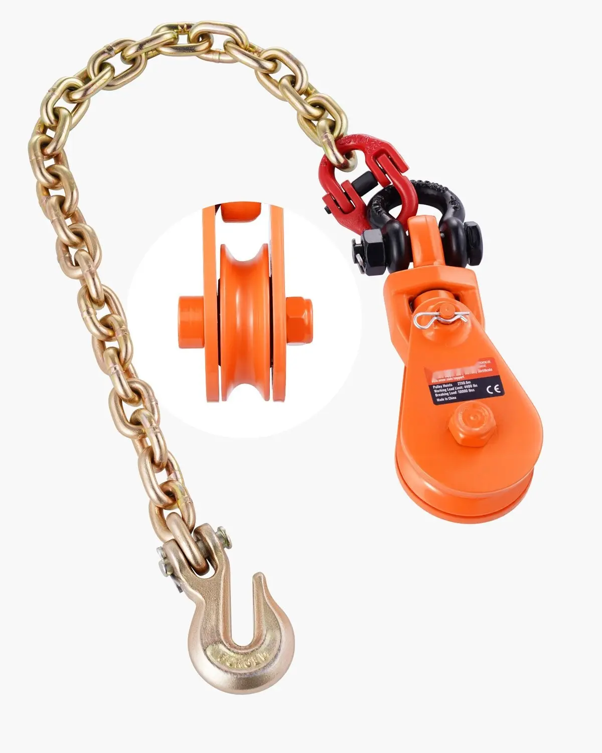 2 Ton 3-Inch Snatch Block with Chain for Flatbed Tow Trucks and Rollback Car Carriers - Heavy-Duty Recovery Block Kit with Steel Construction, Durable Chain, High-Strength Cable, Ideal for Automotive Recovery